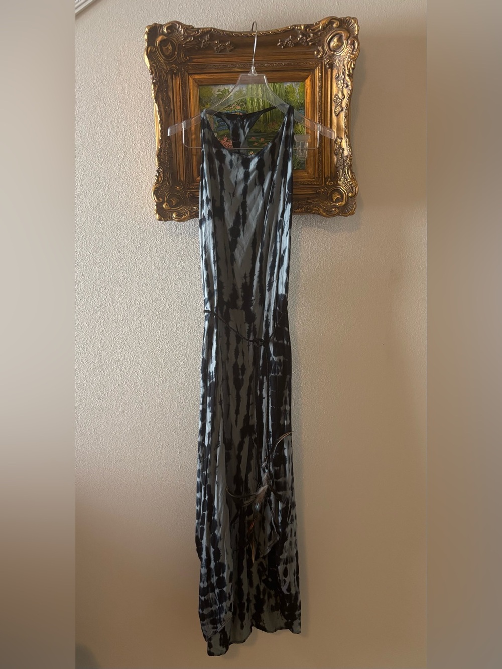 Tie-Dye High-Low Casual Maxi Dress Blue Gray